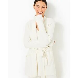 Lilly Pulitzer Womens Coconut Long Sleeve Open Front Tie Waist Cardigan Medium